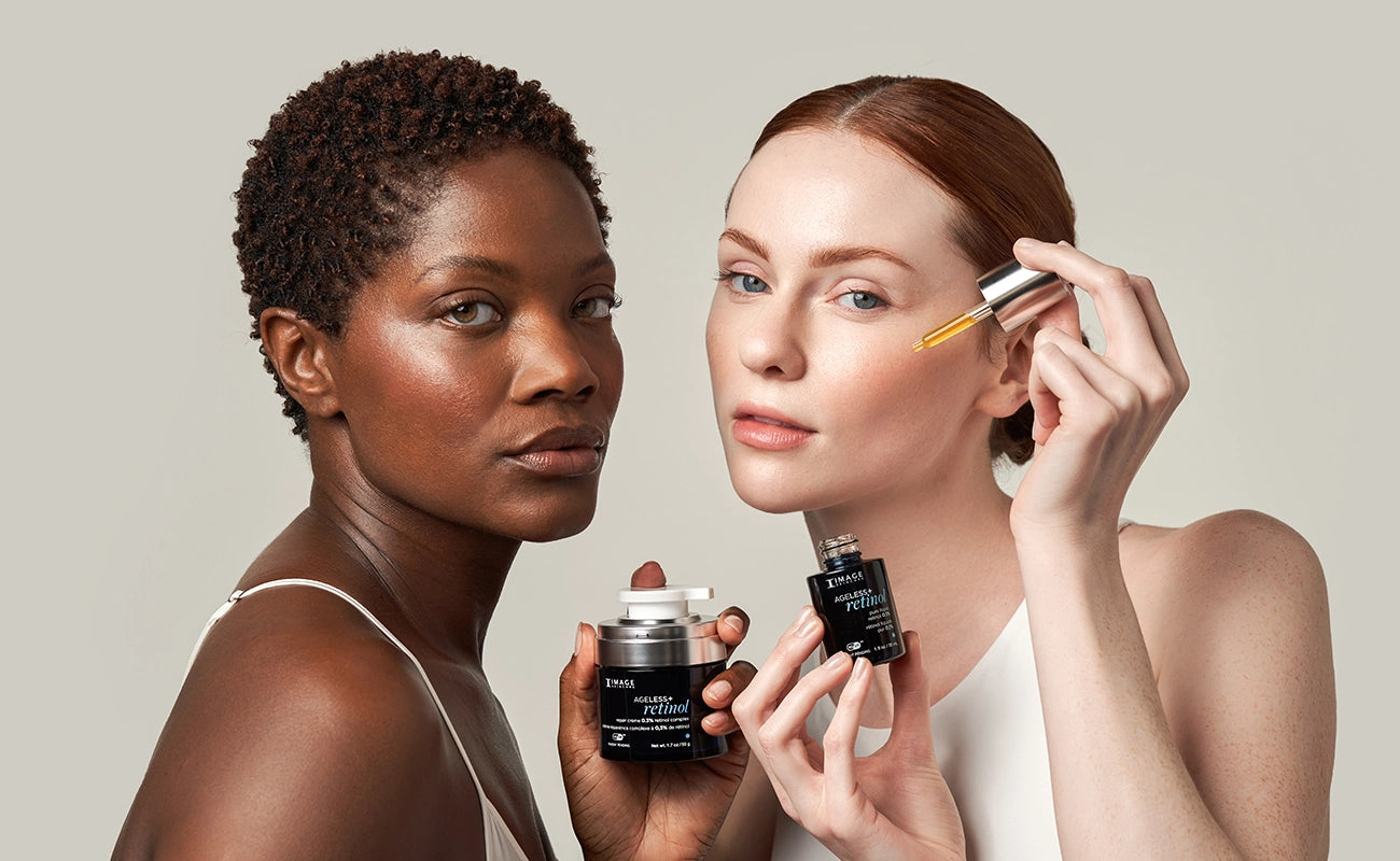 black and white ladies applying Image Skincare retinol